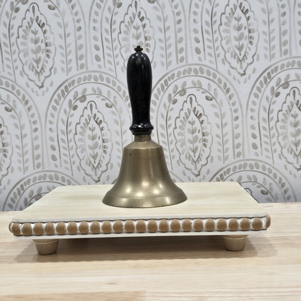 Vintage Hand Held Brass School Bell Wood Handle Town Crier Academia Home Decor